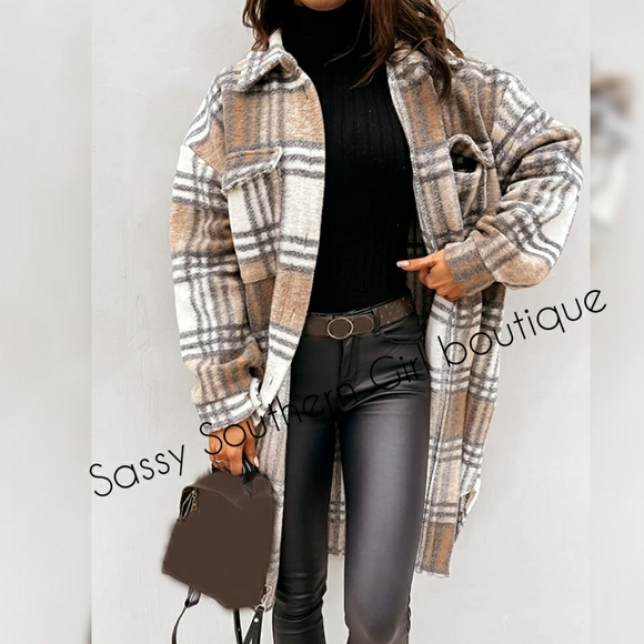 ⭐🆕 Boho khaki cream long shacket - Picture 9 of 13